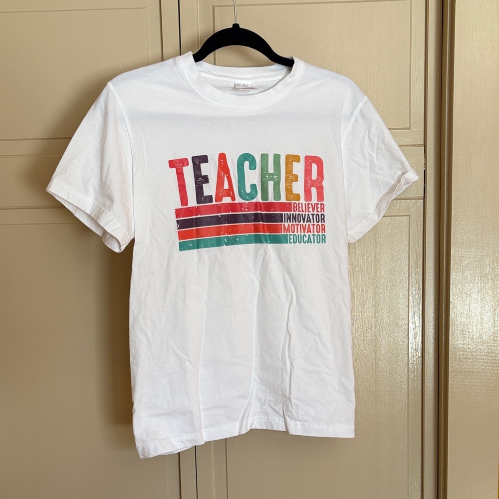 Women’s Medium White 'Teacher' Graphic T-Shirt